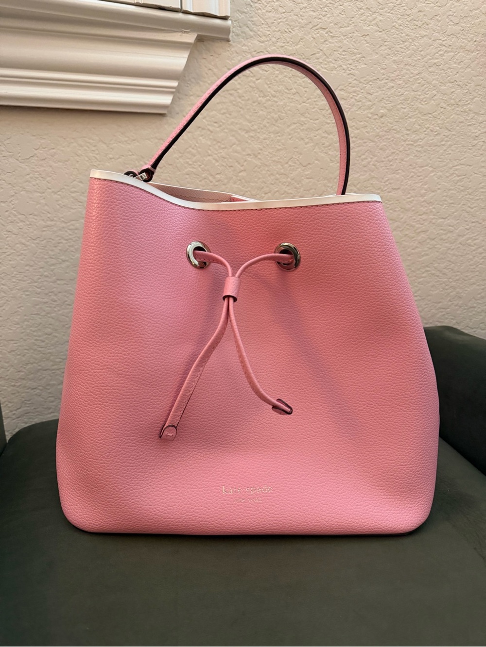 Kate Spade Pink Pebbled Leather Drawstring Shoulder Bag